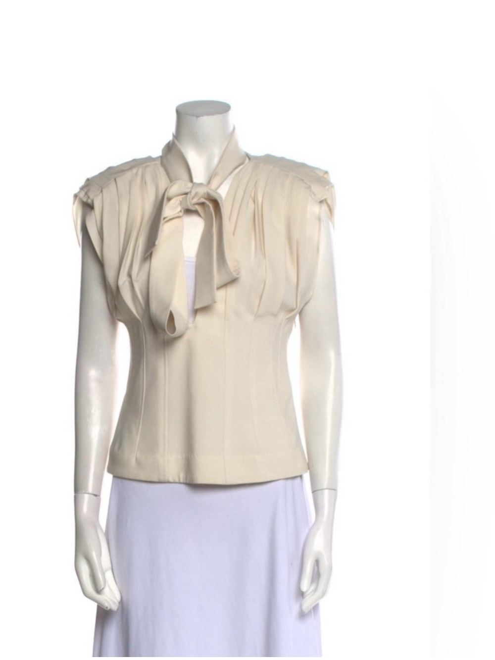Jacquemus Cream Pleated Tie-Neck Blouse
